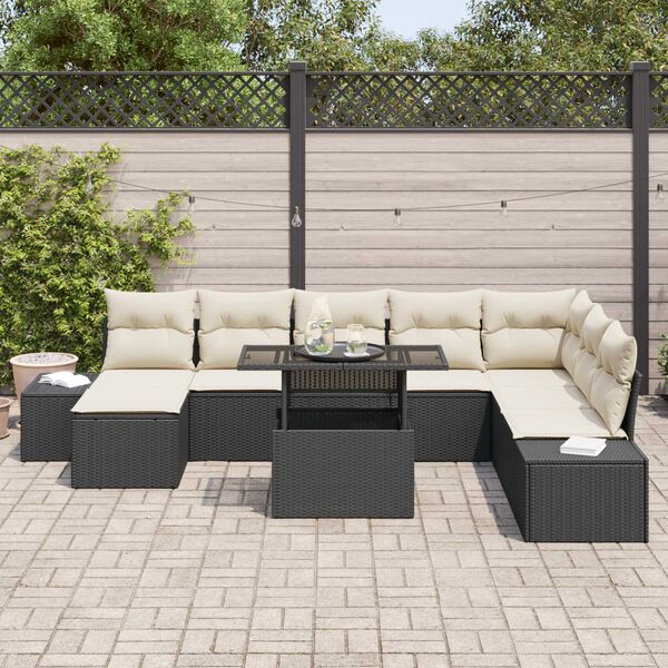 vidaXL Σετ Καναπέ Κήπου με αποθήκευση 9 pcs Μαύρο Πολυ ράταν