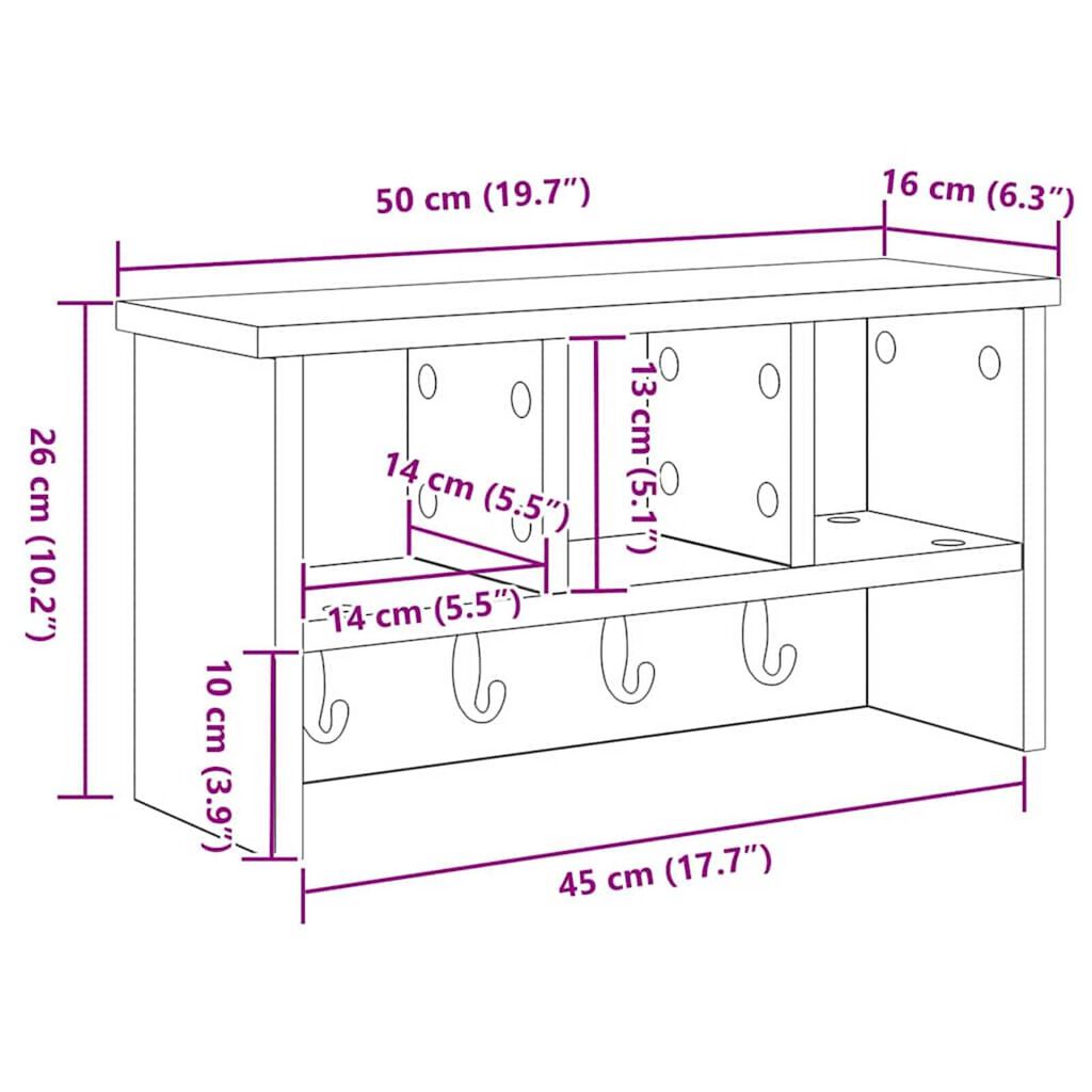 vidaXL Τοίχου Κρεμάστρα Γκρι sonoma 50 x 16 x 26 εκ Επεξεργασμένο ξύλο