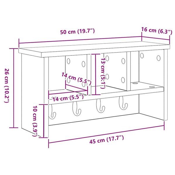 vidaXL Τοίχου Κρεμάστρα Γκρι sonoma 50 x 16 x 26 εκ Επεξεργασμένο ξύλο