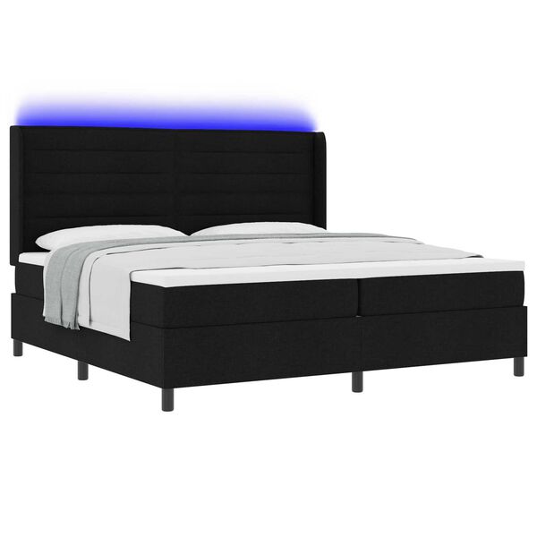 vidaXL Κρεβάτι Box Spring με Στρώμα & LED Μαύρο 200x200 εκ Ύφασμα