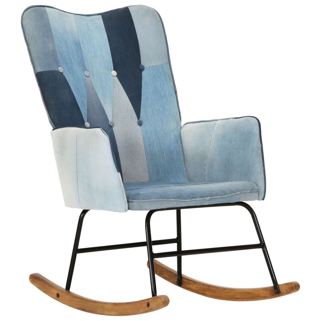 vidaXL Πολυθρόνα Κουνιστή Μπλε Denim Patchwork Καραβόπανο