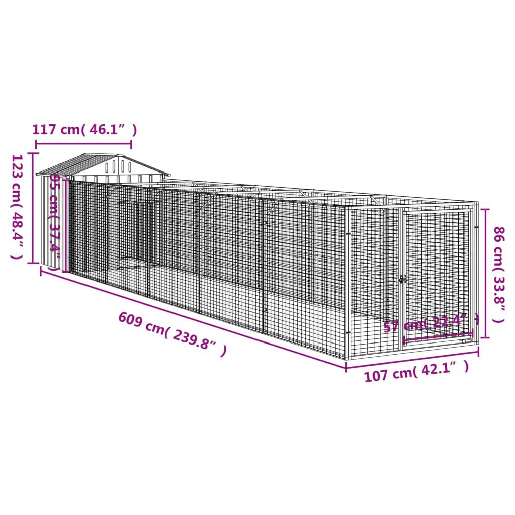 vidaXL Σπιτάκι Σκύλου με Οροφή Ανθρακί 117x609x123 εκ. Γαλβαν. Χάλυβας