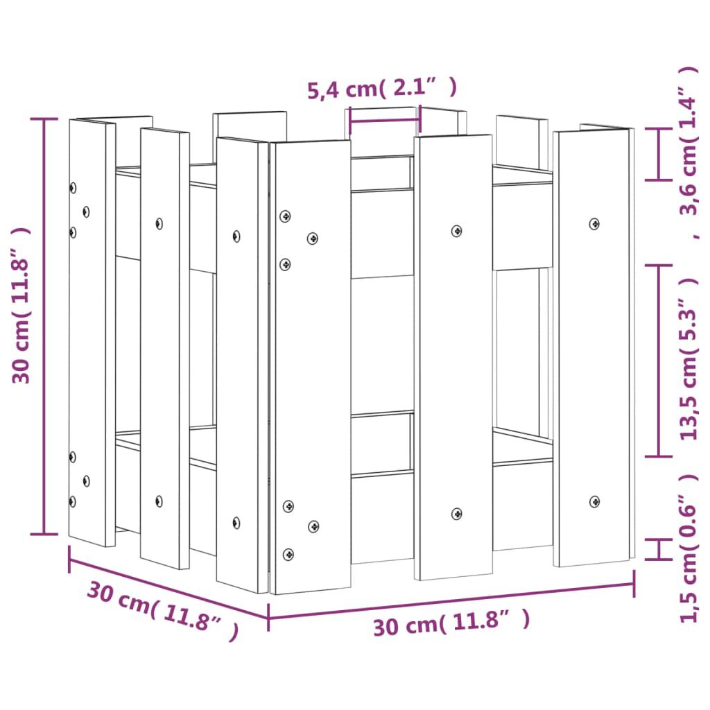vidaXL Ζαρντινιέρα με Σχέδιο Φράχτη Λευκή 30x30x30 εκ. Μασίφ Πεύκο