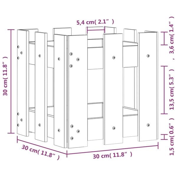 vidaXL Ζαρντινιέρα με Σχέδιο Φράχτη Λευκή 30x30x30 εκ. Μασίφ Πεύκο