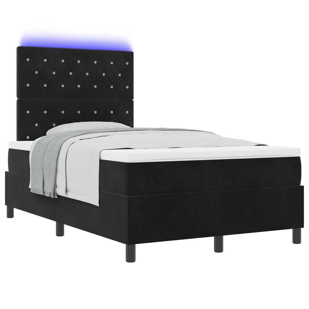 Κρεβάτι Box Spring με Στρώμα & LED μαύρο 120x200 εκ Βελούδο