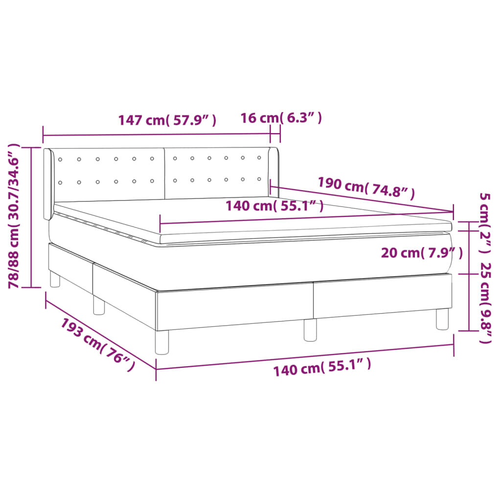 vidaXL Κρεβάτι Boxspring με Στρώμα Γκρι 140x190εκ. από Συνθετικό Δέρμα
