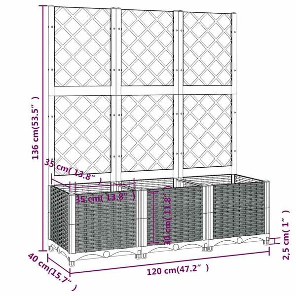 vidaXL Ζαρντινιέρα Κήπου με Καφασωτό Μπλε Γκρι 120x40x136 εκ. από PP