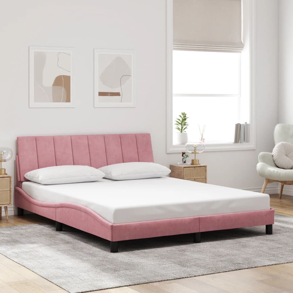 vidaXL Πλαίσιο Κρεβατιού με Κεφαλάρι Ροζ 160x200 εκ. Βελούδινο
