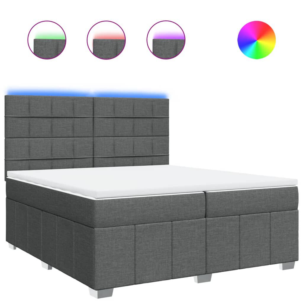 vidaXL Κρεβάτι Boxspring με Στρώμα Σκούρο Γκρι 200x200 εκ. Υφασμάτινο