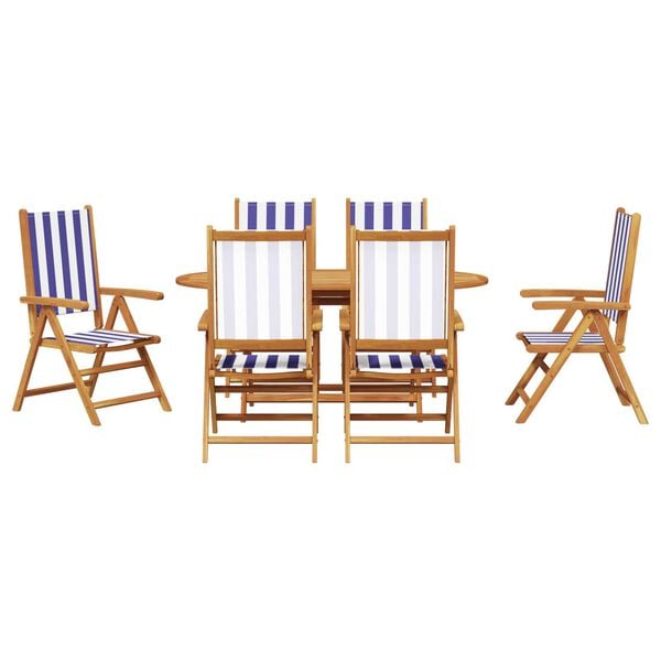 vidaXL Σέτ φαγητού για κήπο 7 pcs Μπλε και λευκό Μασίφ ξύλο ακακίας