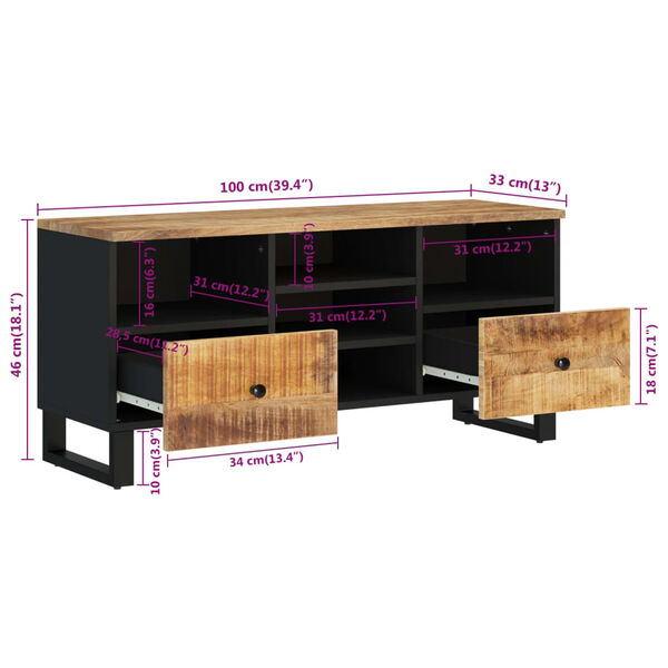 vidaXL Έπιπλο Τηλεόρασης 100x33x46 εκ. Μασίφ Ξύλο Μάνγκο & Επεξ. Ξύλο