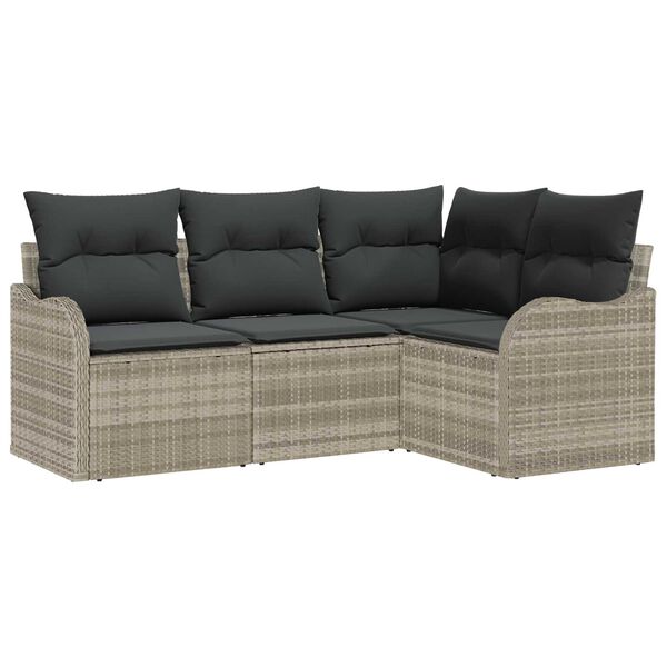 vidaXL Σετ Καναπέ Κήπου με μαξιλάρι 4 pcs Ανοιχτό γκρι Πολυ ράταν