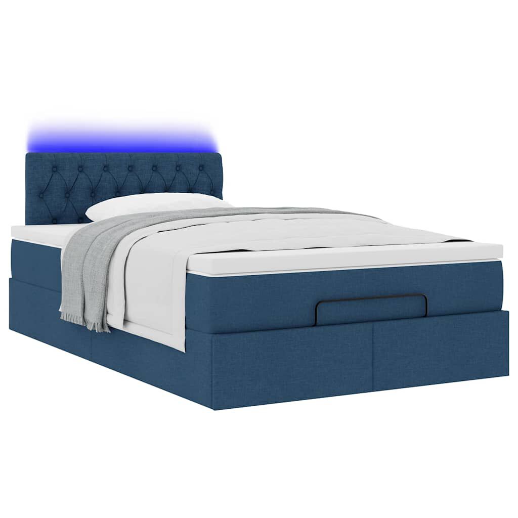 vidaXL Οθωμανικό κρεβάτι με στρώμα & LEDs Μπλε 120x200 cm Ύφασμα