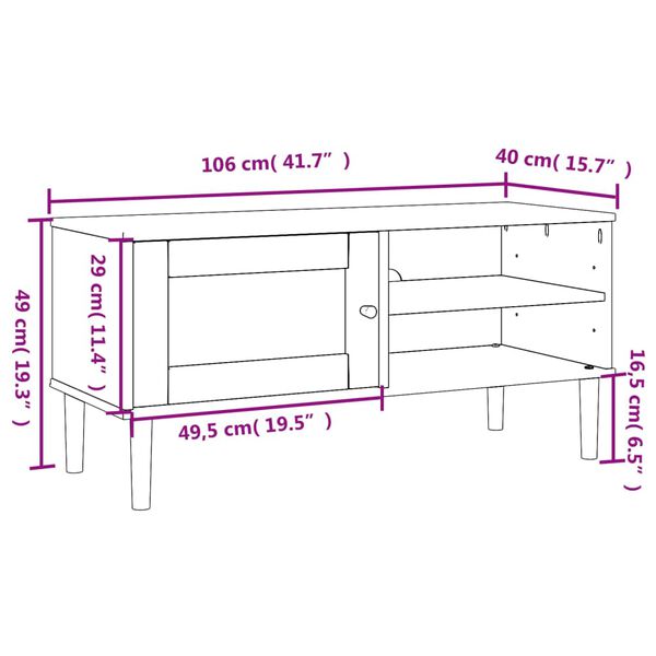 vidaXL Έπιπλο Τηλεόρασης SENJA Μαύρο / Ρατάν 106x40x49 εκ. Μασίφ Πεύκο