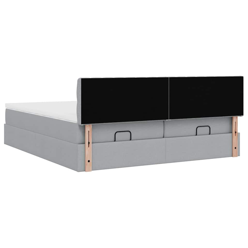 vidaXL Οθωμανικό κρεβάτι με στρώματα & LEDs Ανοιχτό γκρι ύφασμα
