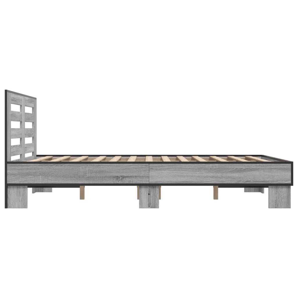vidaXL Πλαίσιο Κρεβατιού Γκρι Sonoma 135x190 εκ. Επεξ. Ξύλο & Μέταλλο