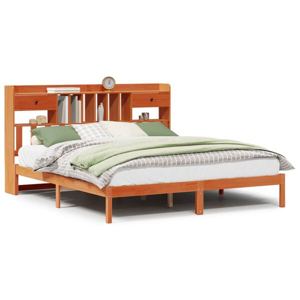 vidaXL Κρεβάτι Βιβλιοθήκη Χωρίς Στρώμα 180x200 εκ Μασίφ Ξύλο Πεύκου