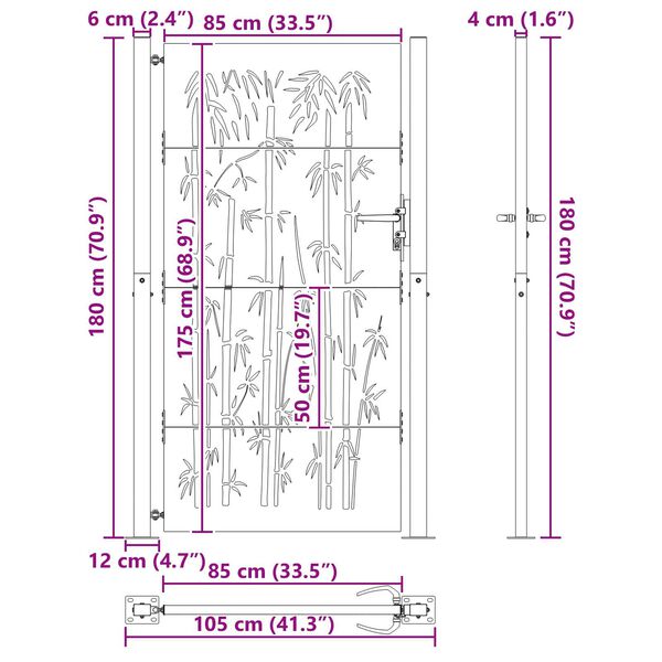 vidaXL Πύλη Κήπου Άλλο Μαύρο 105 x 175 cm Ατσάλι με Επικάλυψη Πούδρας