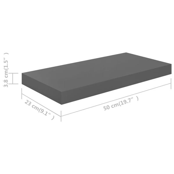 vidaXL Ράφι Τοίχου Γυαλιστερό Γκρι 50x23x3,8 εκ. MDF