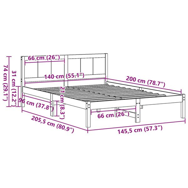 vidaXL Σκελετός Κρεβατιού Λευκό 140 x 200 cm Μασίφ ξύλο πεύκου