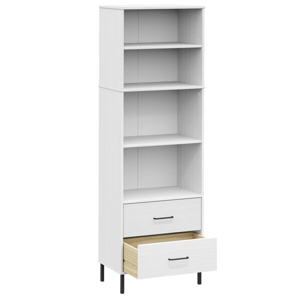 vidaXL Βιβλιοθήκη OSLO με 2 Συρτάρια Λευκή 60x35x180 εκ. Μασίφ Ξύλο