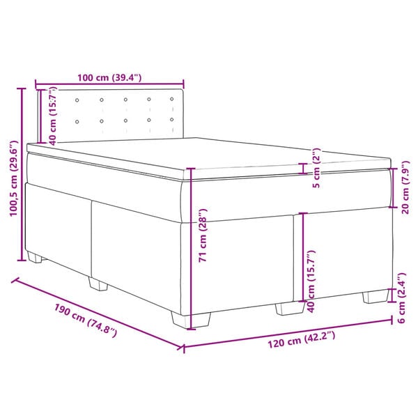 vidaXL Κρεβάτι Boxspring με Στρώμα Μαύρο 120x190 εκ. Βελούδινο