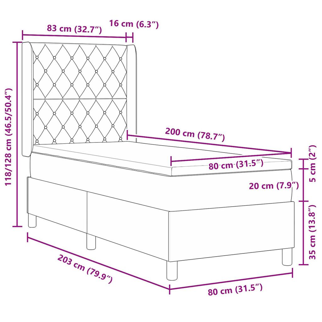 vidaXL Κρεβάτι Box Spring LED με Στρώμα Μαύρο 80 x 200 cm Βελούδο