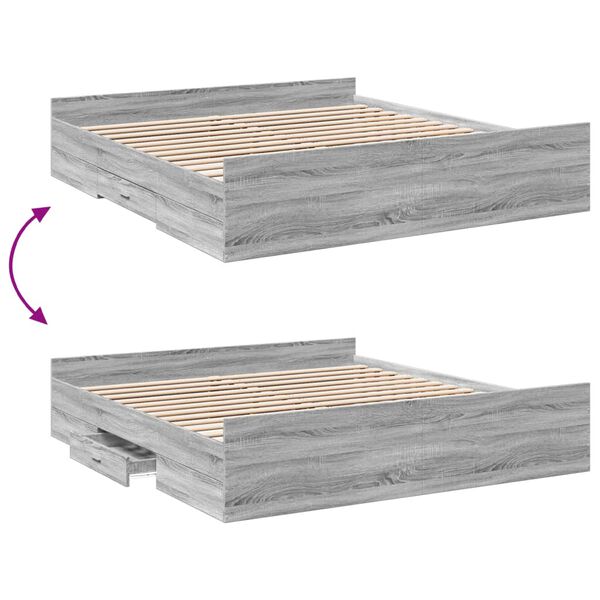 vidaXL Πλαίσιο Κρεβατιού με συρτάρια Γκρι sonoma 180x200εκ. Επεξ. Ξύλο