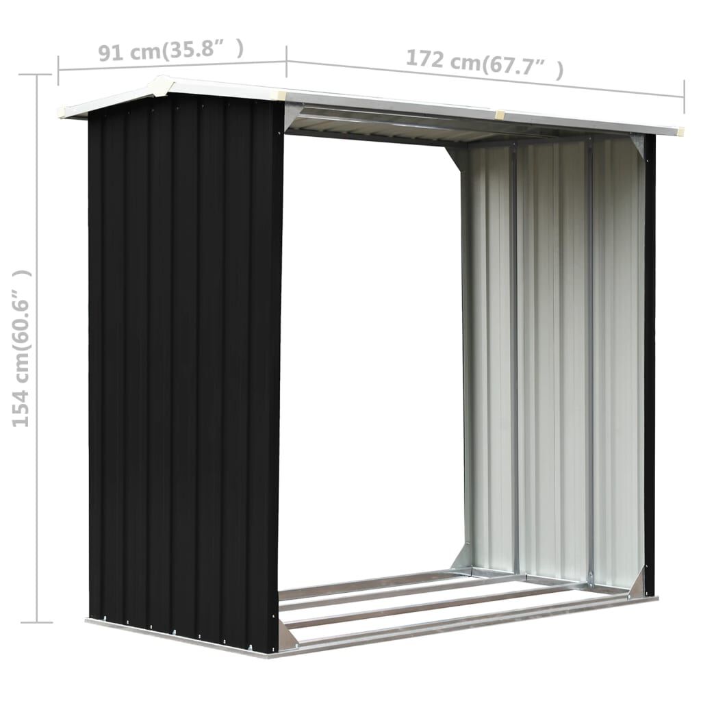 vidaXL Υπόστεγο Αποθήκευσης Ξύλων Ανθρακί 172x91x154 εκ. Γαλβ. Ατσάλι