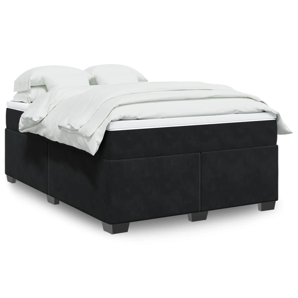 vidaXL Κρεβάτι Boxspring με Στρώμα Μαύρο 140x200 εκ. Βελούδινο