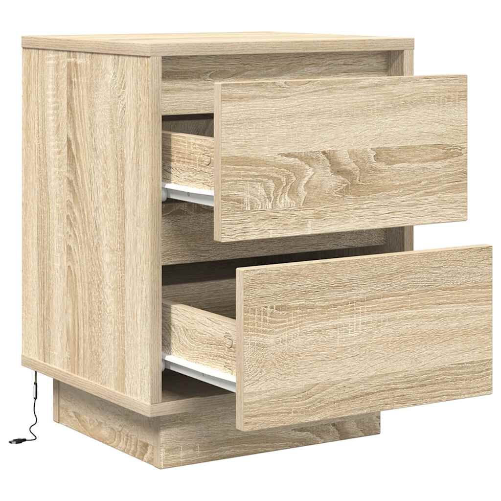 vidaXL Κομοδίνα με φώτα LED 2 τεμάχια Sonoma Oak 38x34x50 cm