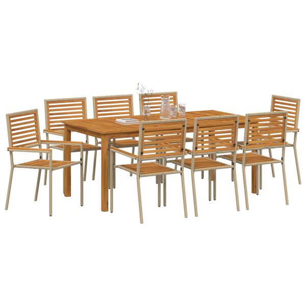 vidaXL Σέτ φαγητού για κήπο 9 pcs Μπεζ Πολυ ράταν