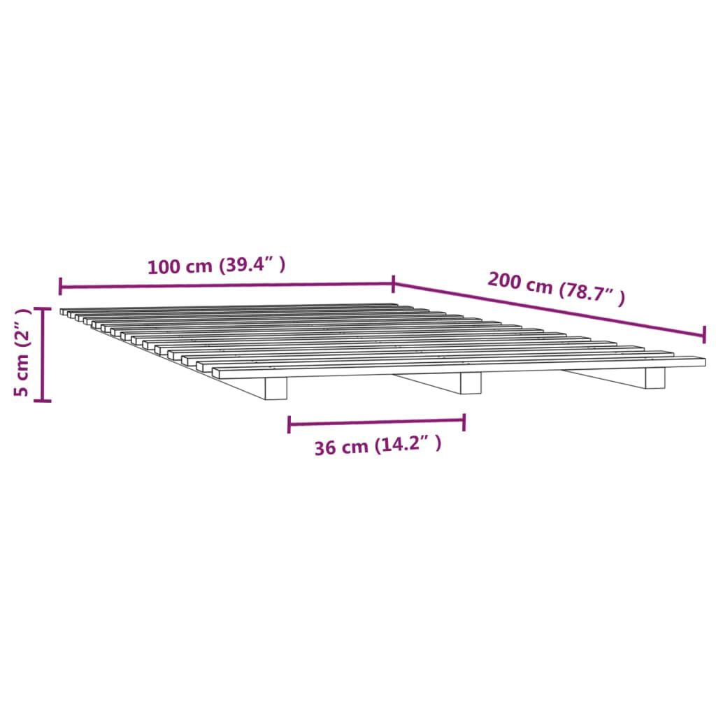 vidaXL Πλαίσιο Κρεβατιού Λευκό 100 x 200 εκ. από Μασίφ Ξύλο Πεύκου