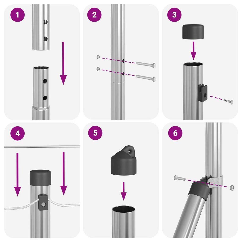vidaXL Πό posts φράχτη 7 pcs Ασημί Ø32mm 170 εκ Γαλβανισμένος χάλυβας
