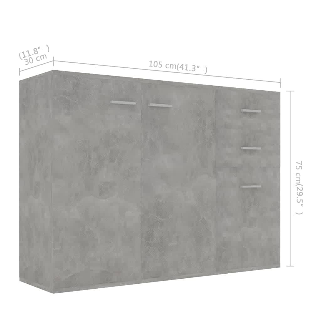 vidaXL Μπουφές Γκρι του Σκυροδέματος 105 x 30 x 75 εκ. από Επεξ. Ξύλο