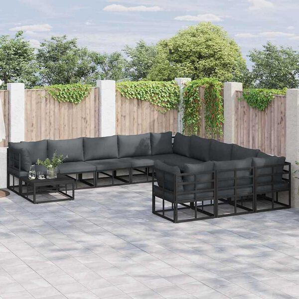 vidaXL Σετ Καναπέ Κήπου με μαξιλάρι 11 pcs Μαύρο Αλουμίνιο