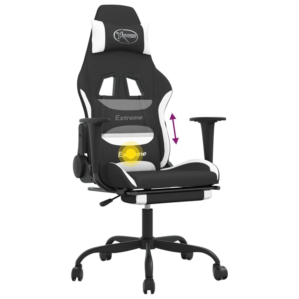 vidaXL Καρέκλα Μασάζ Gaming Μαύρη/Λευκή Ύφασμα με Υποπόδιο