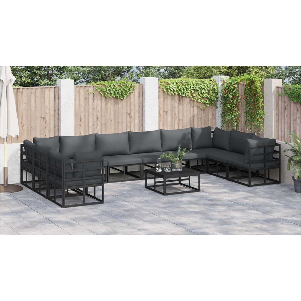 vidaXL Σετ Καναπέ Κήπου 11 pcs Μαύρο 70 x 70 x 32 εκ Αλουμίνιο