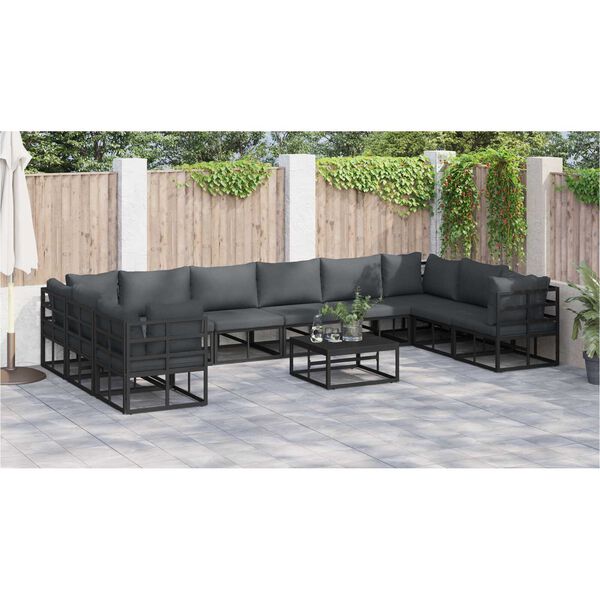 vidaXL Σετ Καναπέ Κήπου 11 pcs Μαύρο 70 x 70 x 32 εκ Αλουμίνιο