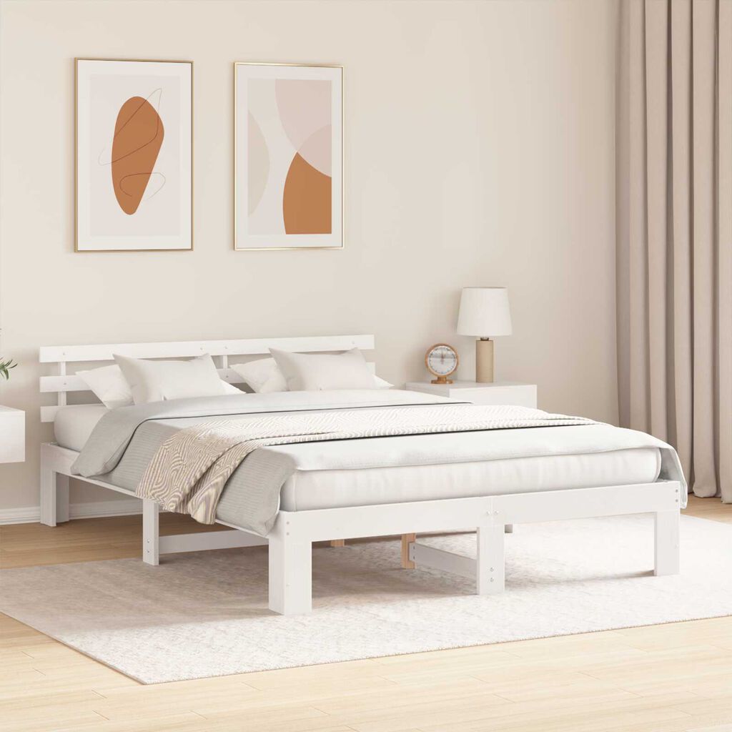 vidaXL Ξύλινο Κρεβάτι Λευκό Ξύλο 140 x 200 cm Ανθεκτικό