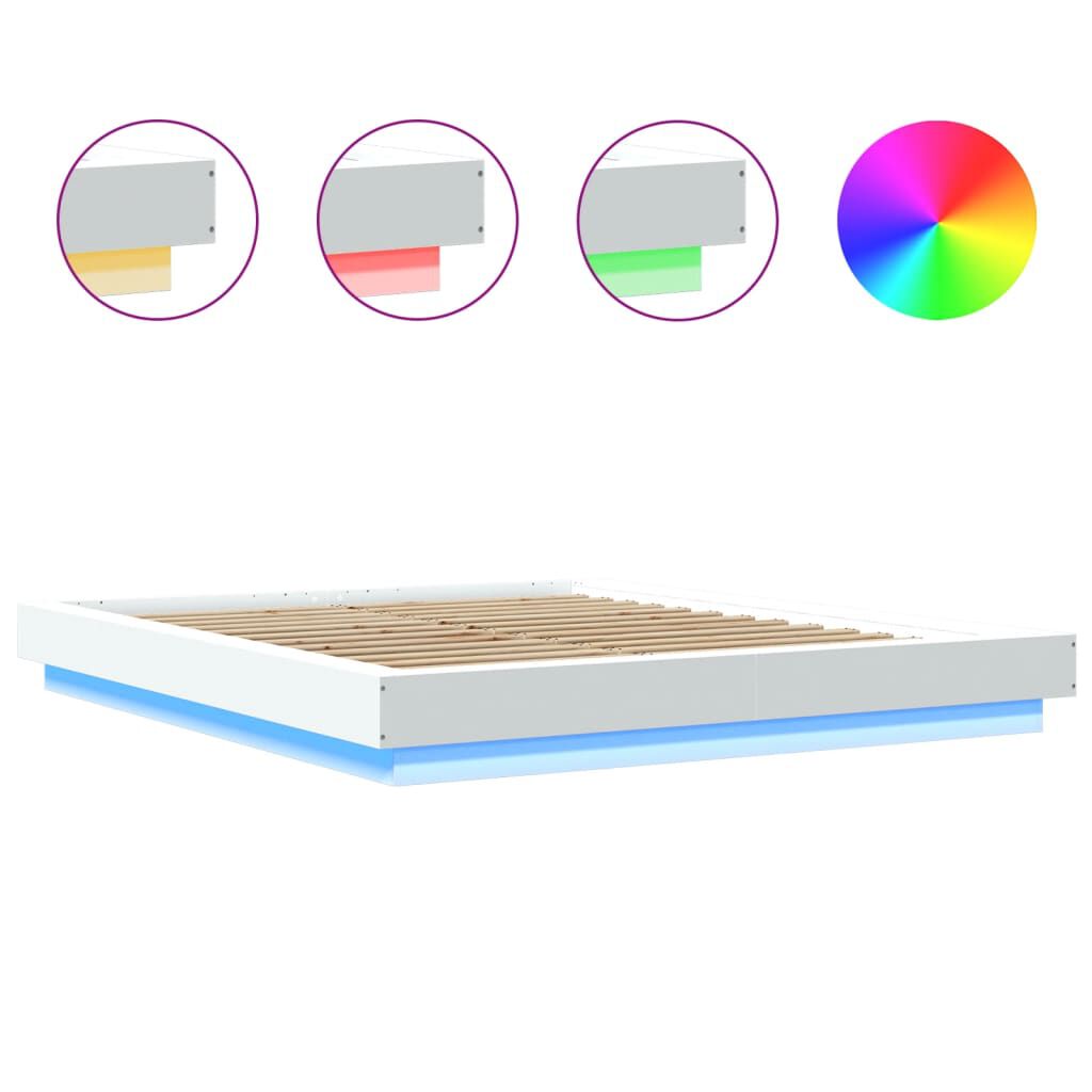 vidaXL Πλαίσιο Κρεβατιού με LED Λευκό 160x200 εκ. Επεξεργ. Ξύλο
