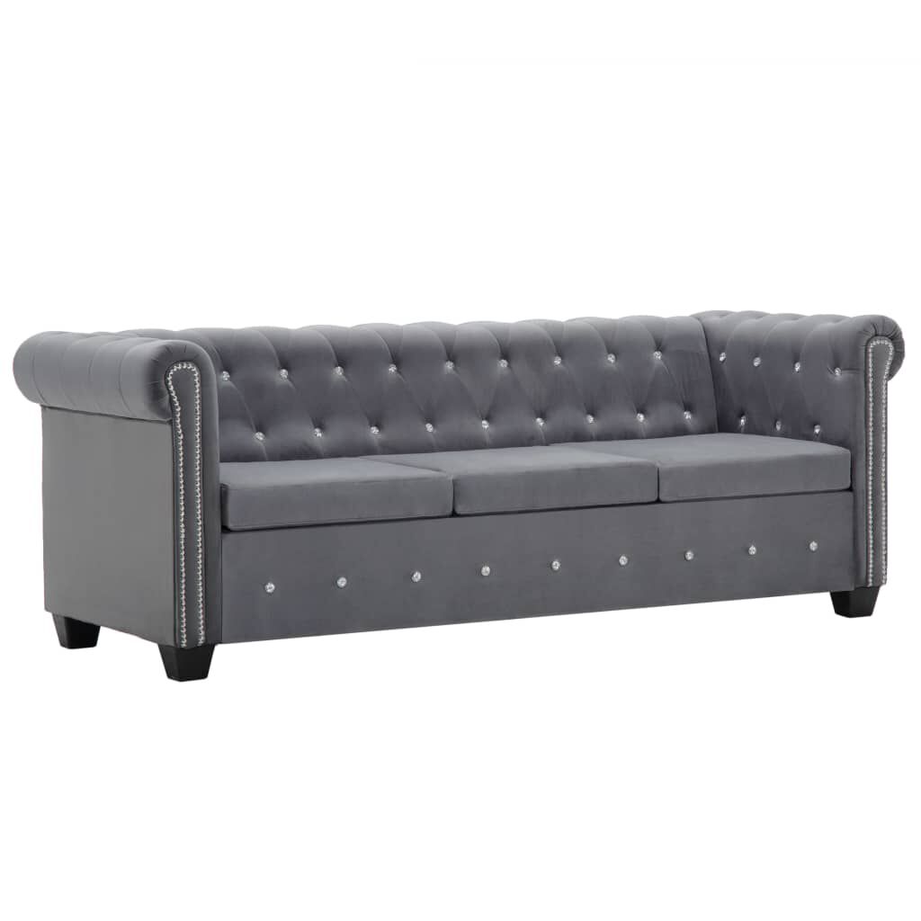 vidaXL Καναπές Τριθέσιος Chesterfield Γκρι 199 x 75 x 72 εκ. Βελούδο