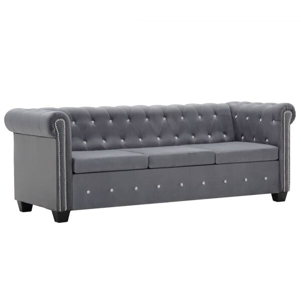 vidaXL Καναπές Τριθέσιος Chesterfield Γκρι 199 x 75 x 72 εκ. Βελούδο