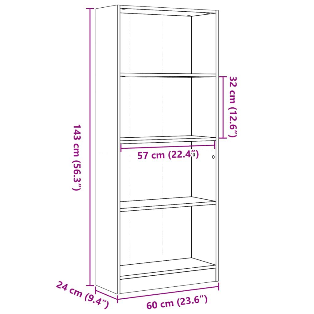 vidaXL Βιβλιοθήκη Μαύρο 60x24x143 εκ. από Επεξεργασμένο Ξύλο