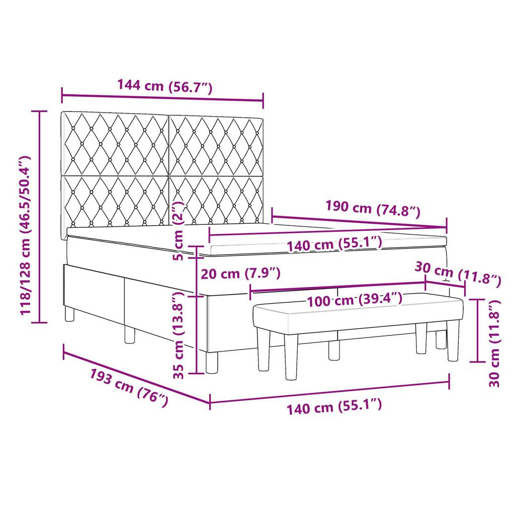 vidaXL Κρεβάτι με Βαθμούς & Πάγκο Μαύρο 140x190 εκ. Βελούδο