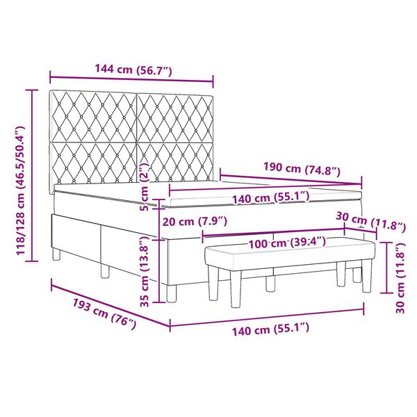 vidaXL Κρεβάτι με Βαθμούς & Πάγκο Μαύρο 140x190 εκ. Βελούδο