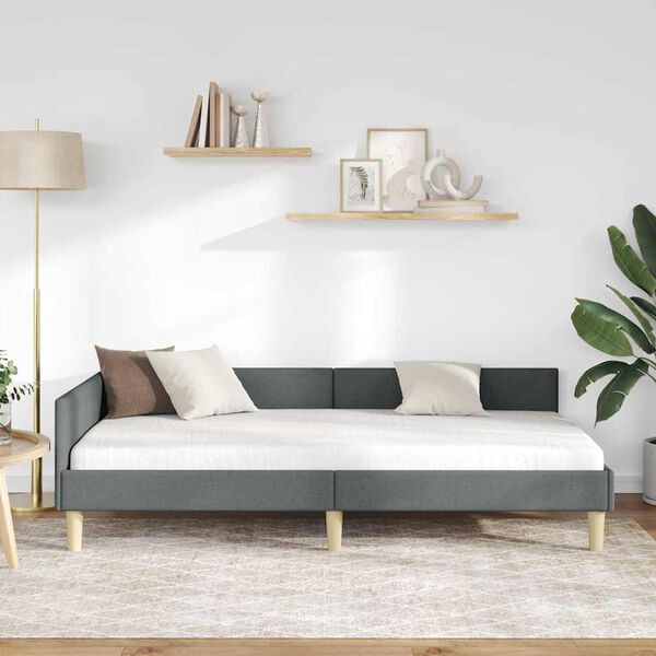 vidaXL Κρεβάτι Γωνίας με κεφαλάρι Σκούρο γκρι 90 x 190 cm ύφασμα