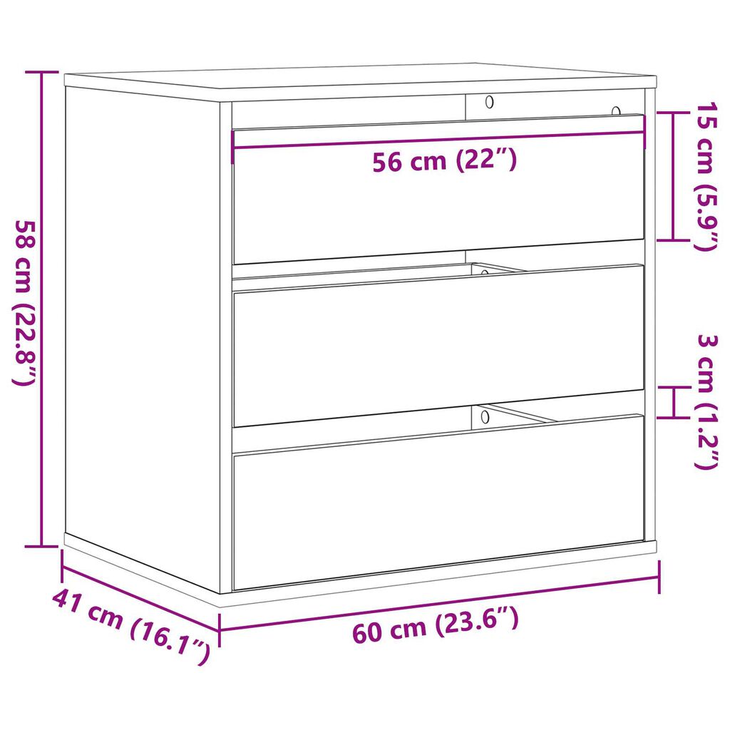 vidaXL Γωνιακό Κουτί με Συρτάρια Μαύρη Δρυς 60x41x58 εκ. Επεξεργασμένο Ξύλο