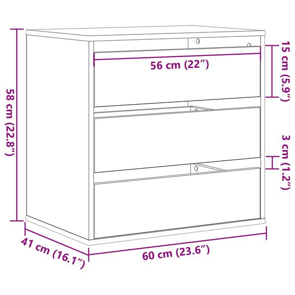 vidaXL Κουτί με Συρτάρια Μαύρη δρυς 60 x 41 x 58 cm Επεξεργασμένο ξύλο