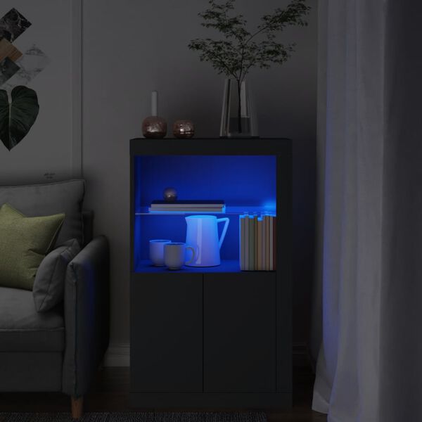 vidaXL Ντουλάπι Βοηθητικό με Φώτα LED Μαύρο από Επεξεργασμένο Ξύλο